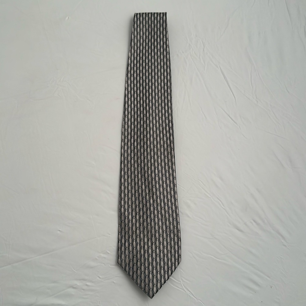 Format silvery gold metallic and black pattern silk tie